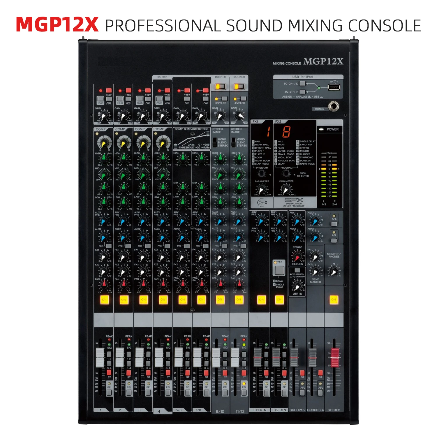 

Mgp12x Stage Performance Digital table Reverb Dual Effect 12 channel mixer Professional Sound Mixing Console with USB MGP12X