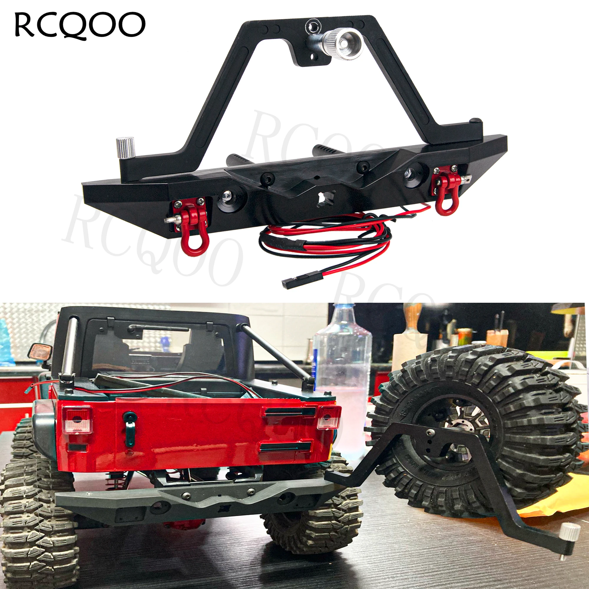 

Aluminum Rear Bumper with Spare Tire Carrier & Tow Hook for Axial SCX10 Jeep SCX10 II 90046 90047 TRX-4 TRX4 1/10 RC Crawler Car