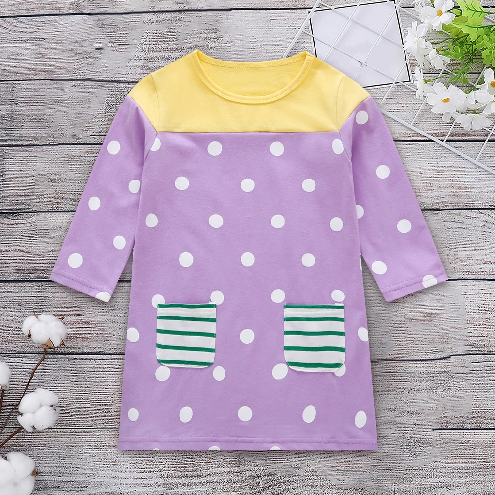 

Baby Toddle Girl Kids Autumn Round Neck Long-Sleeve Cute Dots Print Lovely Dress Baby Toddle Girl Kids
