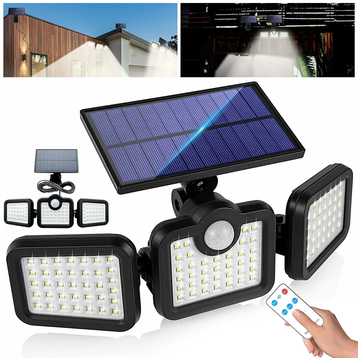 

Solar Light Outdoor with 3 Heads Motion Sensor Light with 108LEDs Solar Door Light IP65 Waterproof Fence Light 3 Lighting Modes