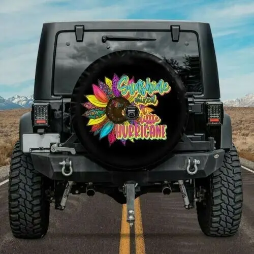 

Hippie Sunflower Spare Tire Cover 32" With Backup Camera Hole Gift For Camper