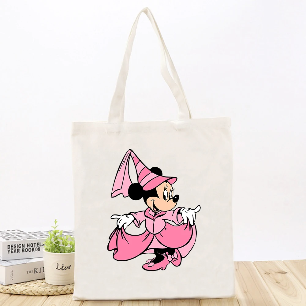 

Disney Mickey Minnie Printed Graphic Cartoon Canvas Shopping Bag Girl Shopper Simple Fashion No Zipper Handbag Top Handle Bags