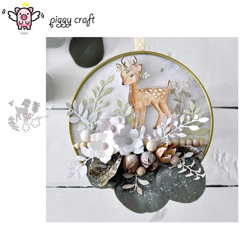 

Piggy Craft metal cutting dies cut die mold Deer flowers leaves Scrapbook paper craft knife mould blade punch stencils dies