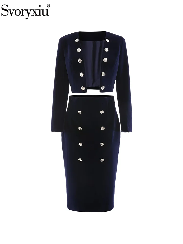 Svoryxiu модный подиумный осенний королевский синий велюровый костюм с длинной