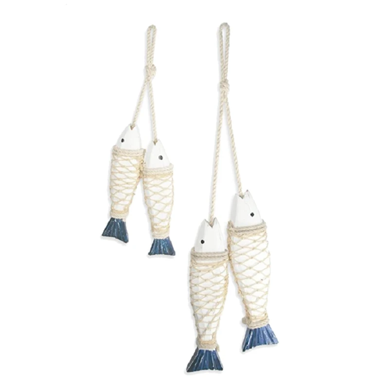 

2 Sets Hanging Wooden Nautical Fish Decor, Wall Decor Door Hanging Beach Theme Decor Home Decor (S+L)