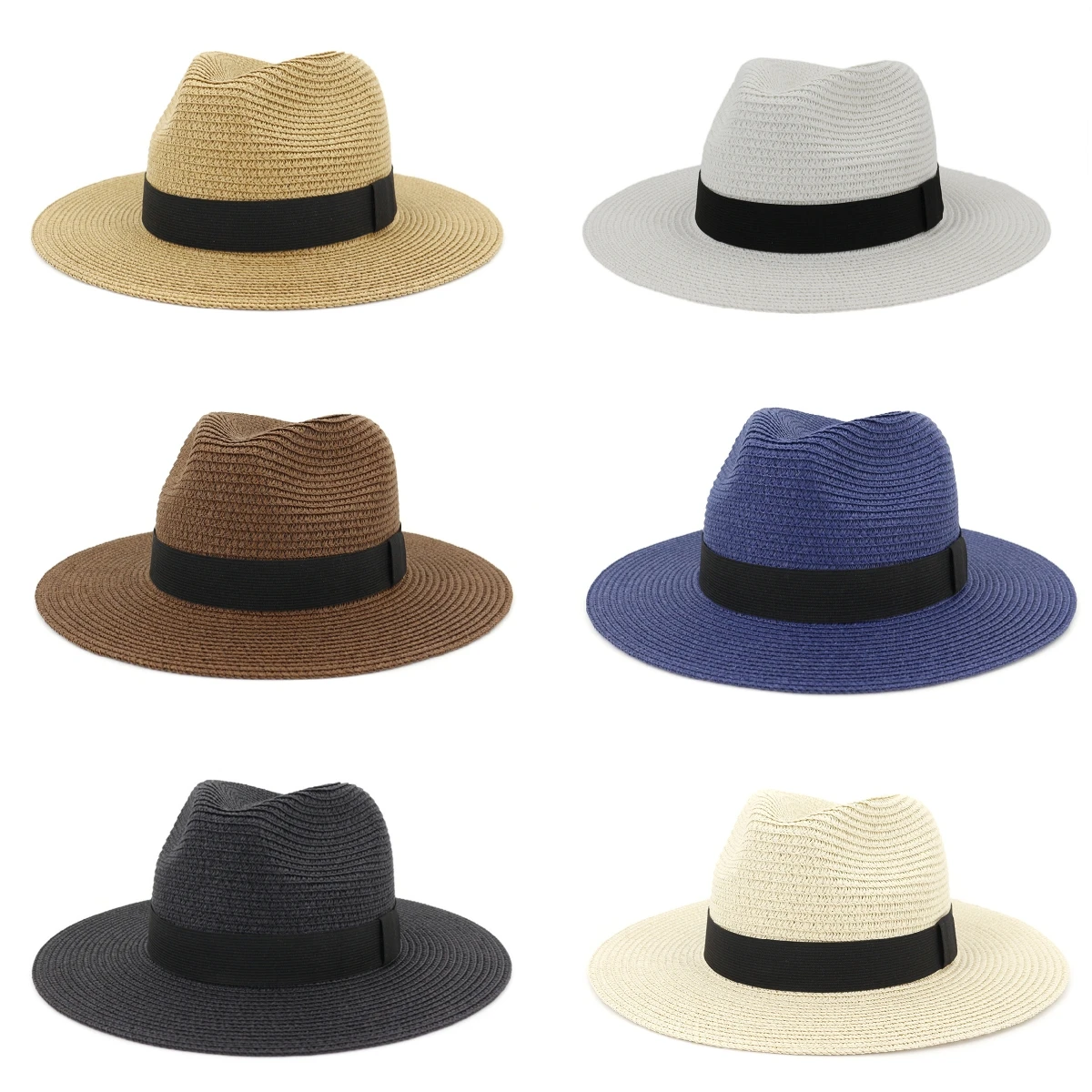 

Men Women Fedora Hat Trilby Summer Outdoor Beach Sun Straw Hats Panama Cap Brim