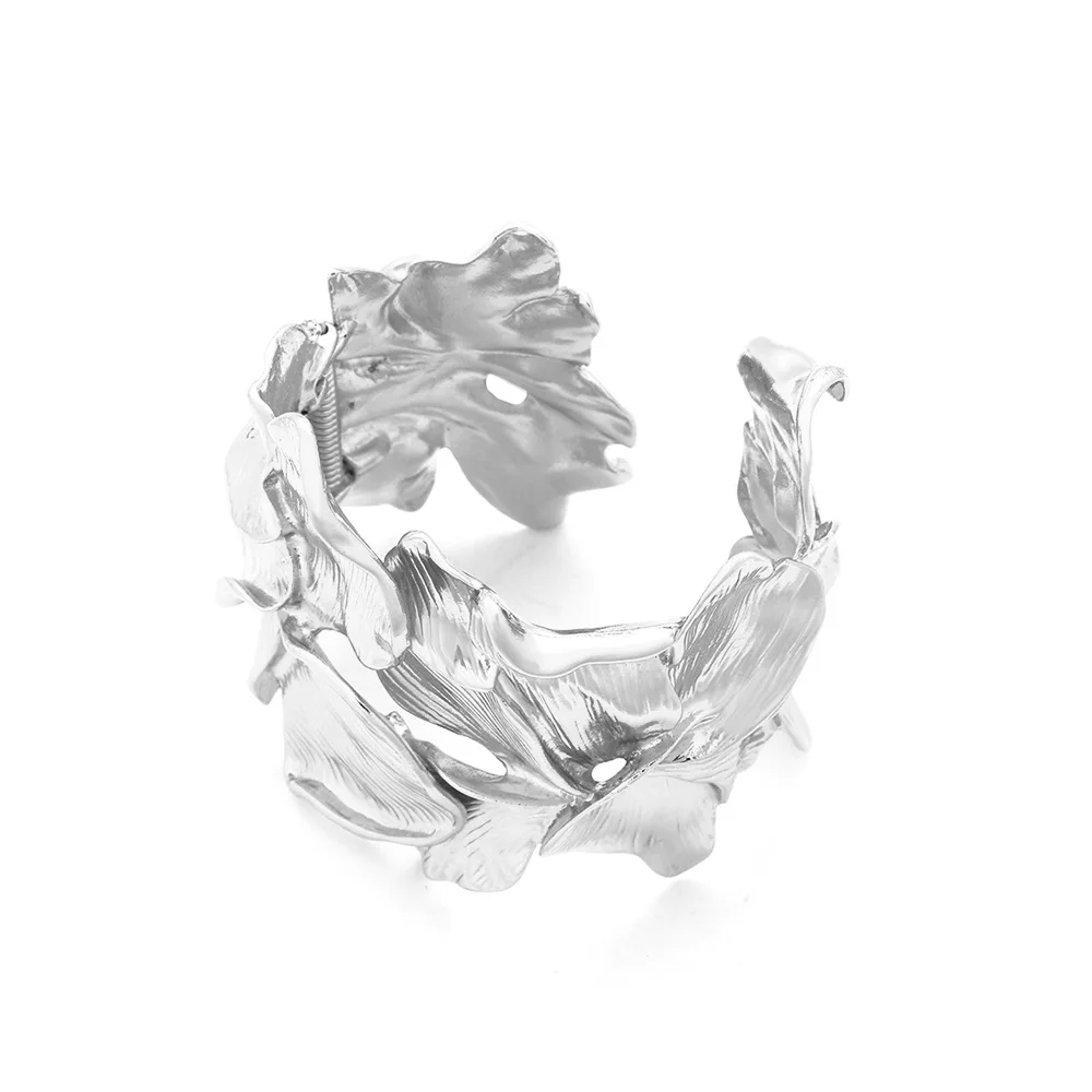 Женский браслет с поднятыми листьями ZA широкий из металлического сплава в стиле