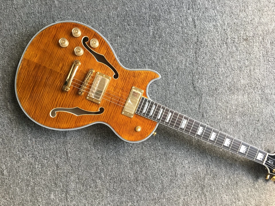 

In stock LP small jazz half hollow double f-hole electric guitar tobacco color gold LP bridge gold accessories left hand guitar