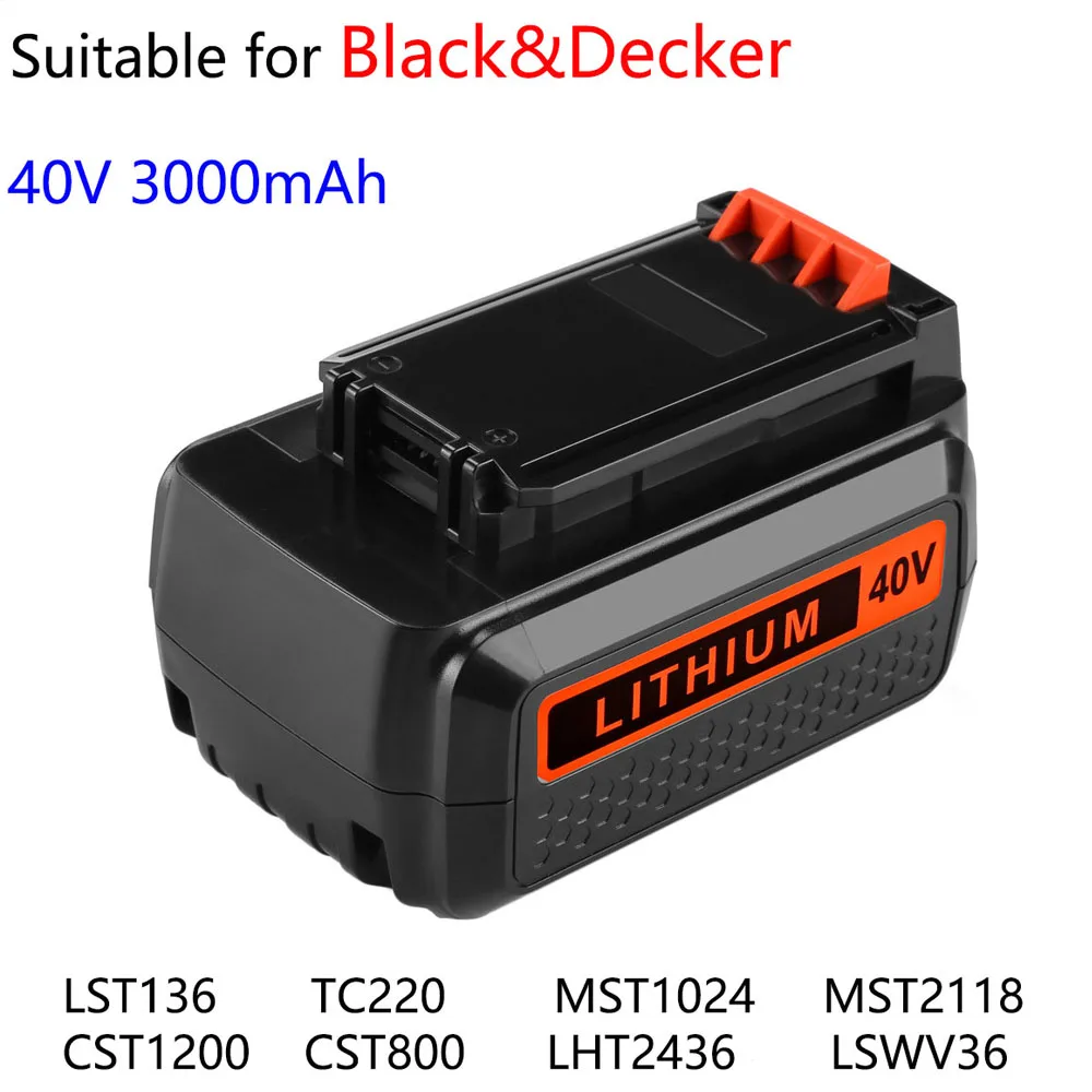 

40V 3000mah Suitable for Black&Decker LST136 TC220 MST1024 MST2118 CST1200 CST800 LHT2436 LSWV36 Lawn Mower Lithium Battery