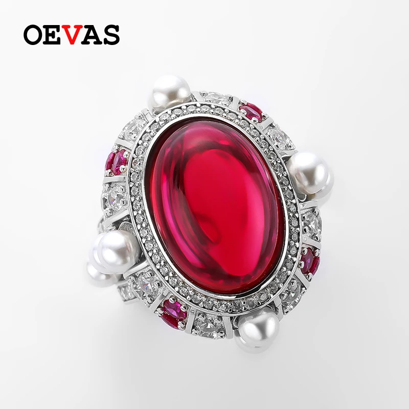 

Кольцо OEVAS из серебра 100% пробы, 13x18 мм, 925 пробы, красный жемчуг