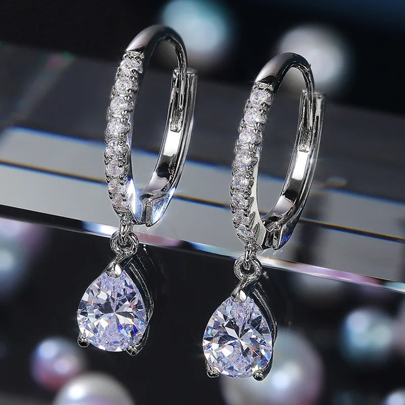 

Korean Luxury Zircon Water Drop Round Hoop Earrings for Women Temperament Crystal Large Circle Earring Wedding Party Ear Jewelry