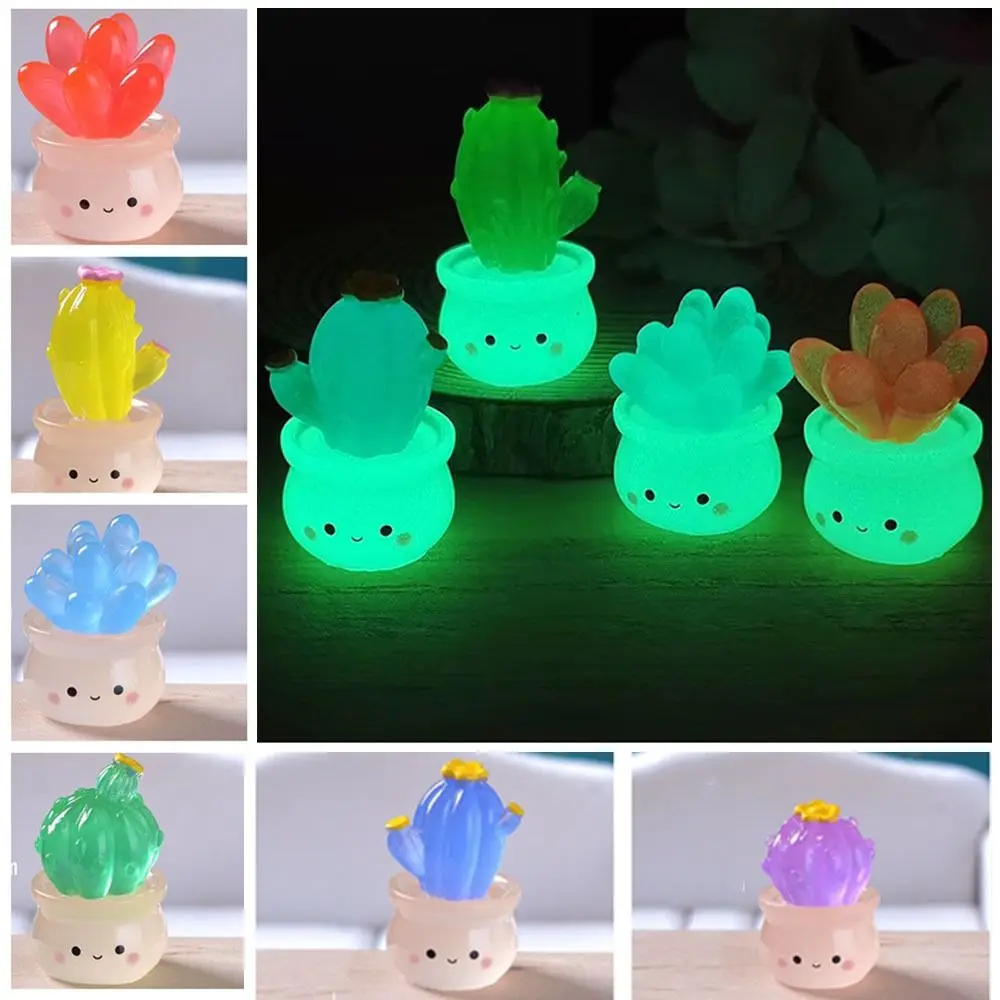 Мини-светящиеся сочные миниатюры кактуса милые поделки из смолы ночное свечение