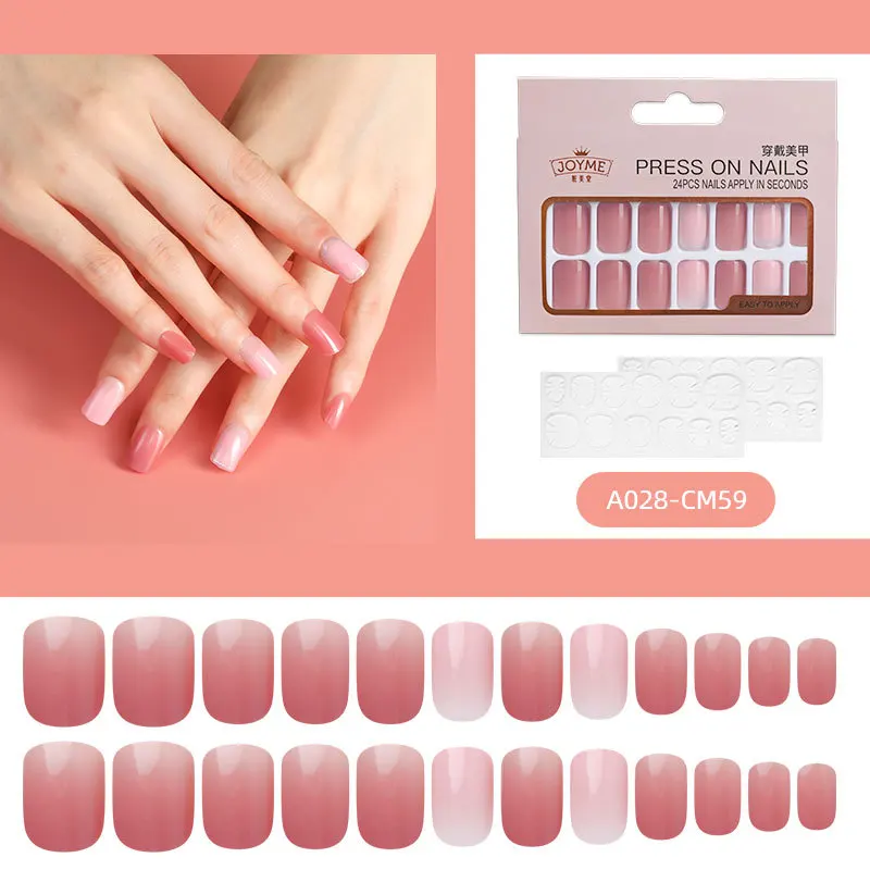 

24PCS Rose Pink Artificial Nails Art Tips Press The Fake Removable Full Set of Artificial Nails Art DIY Nails for Free