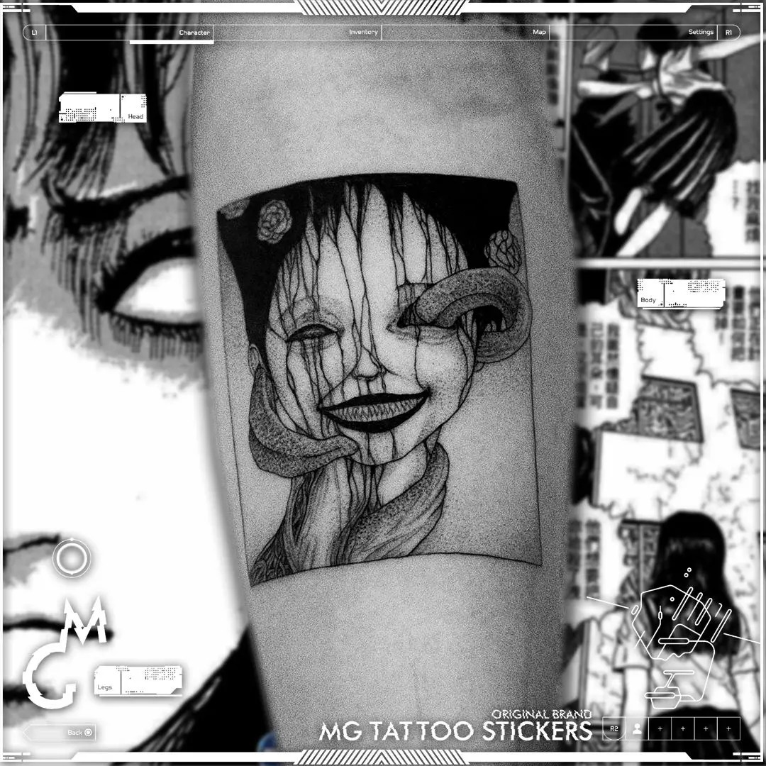 12*19cm Japanese Horror Man Dark Black alternativa Monster Girl Pattern Flower Arm Tattoo Stickers per uomini e donne