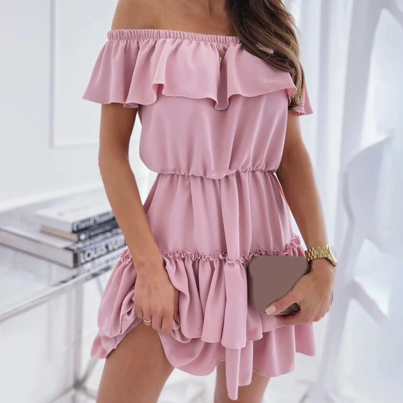 

Женское офисное платье с вырезом лодочкой, летнее облегающее ТРАПЕЦИЕВИДНОЕ ПЛАТЬЕ, элегантное вечернее платье с каскадными оборками, женс...