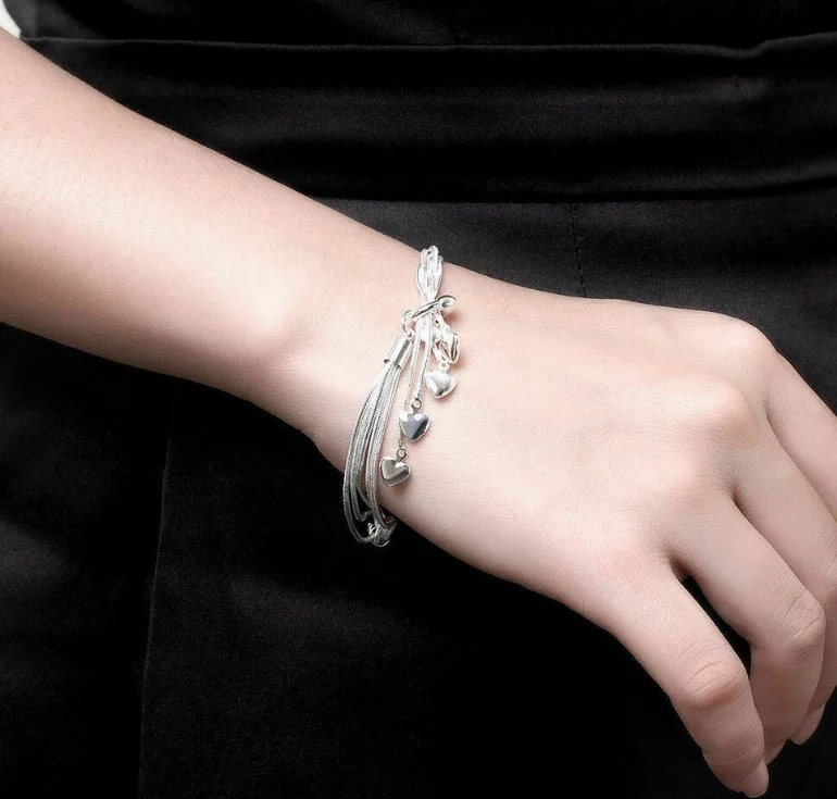 

ANGLANG Elegant Heart Women Charm Chain Bangle Bracelet Jewelry Sparking Stainless Steel Gold Bracelet Anniversary Party Gift
