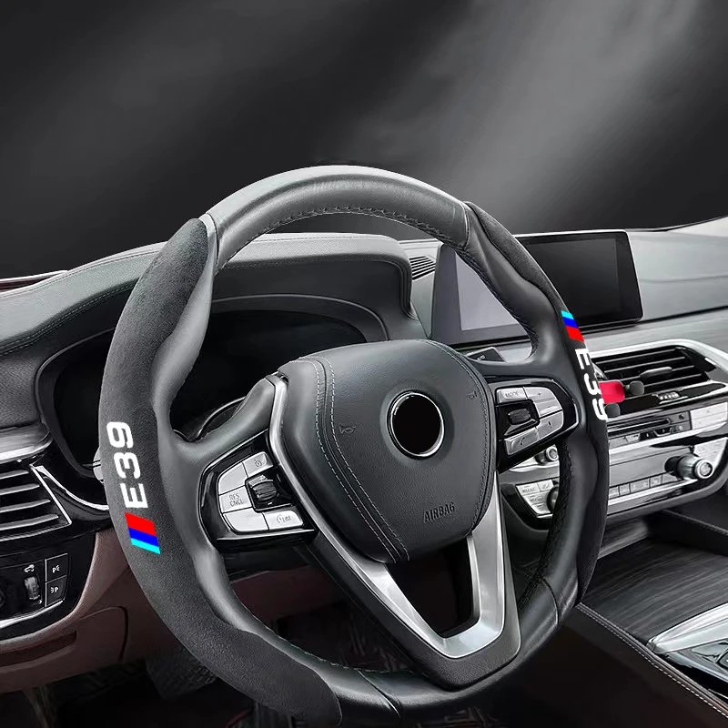 Araba direksiyon kılıfı siyah süet deri BMW M spor E30 E34 E36 E39 E46 E60 E87 E90 güç performansı araba aksesuarları
