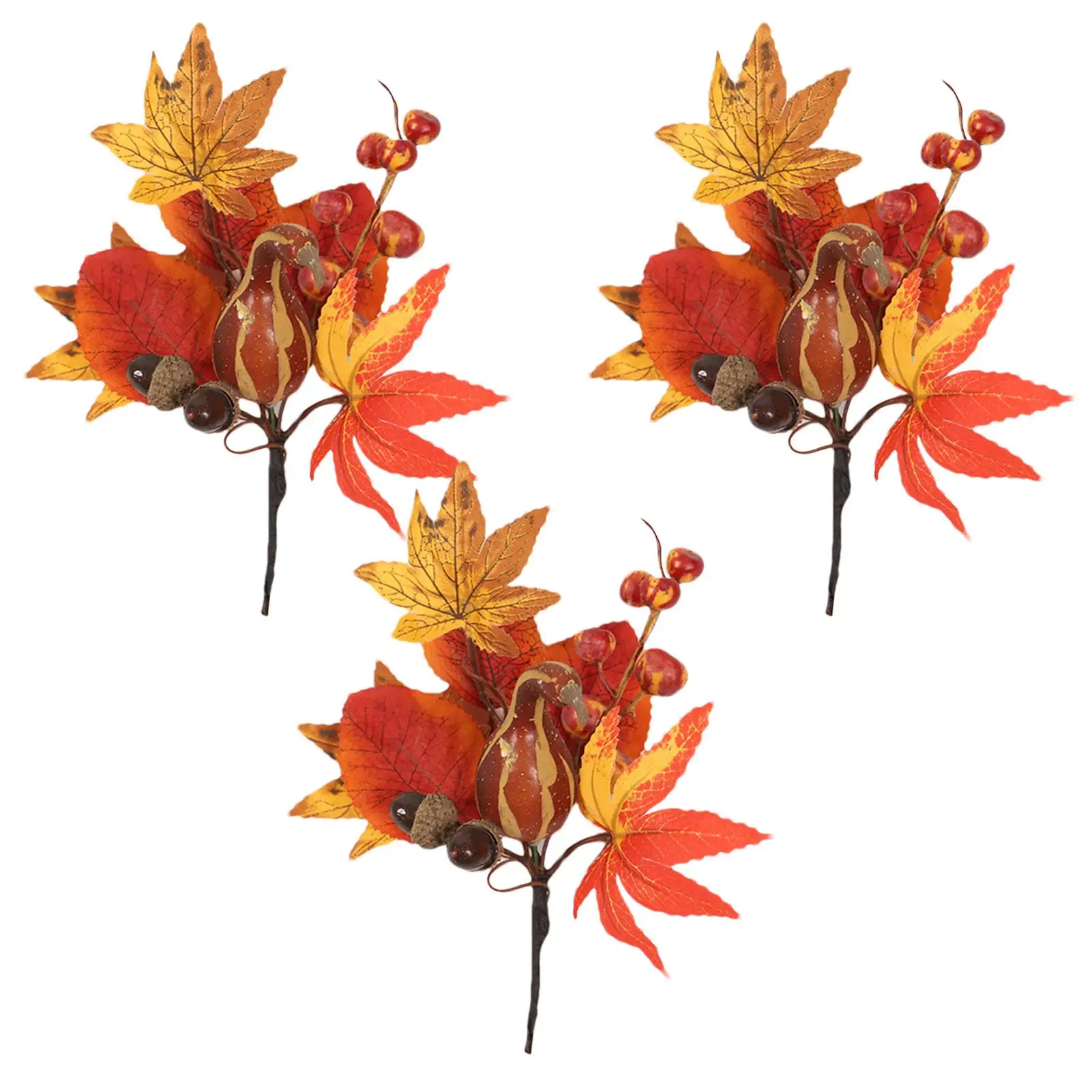 

Faux Fall Branches Simulation Maple Leaf Branch 3Pcs Artificial Silk Leaves Berry DIY Craft Thanksgiving Table Decor