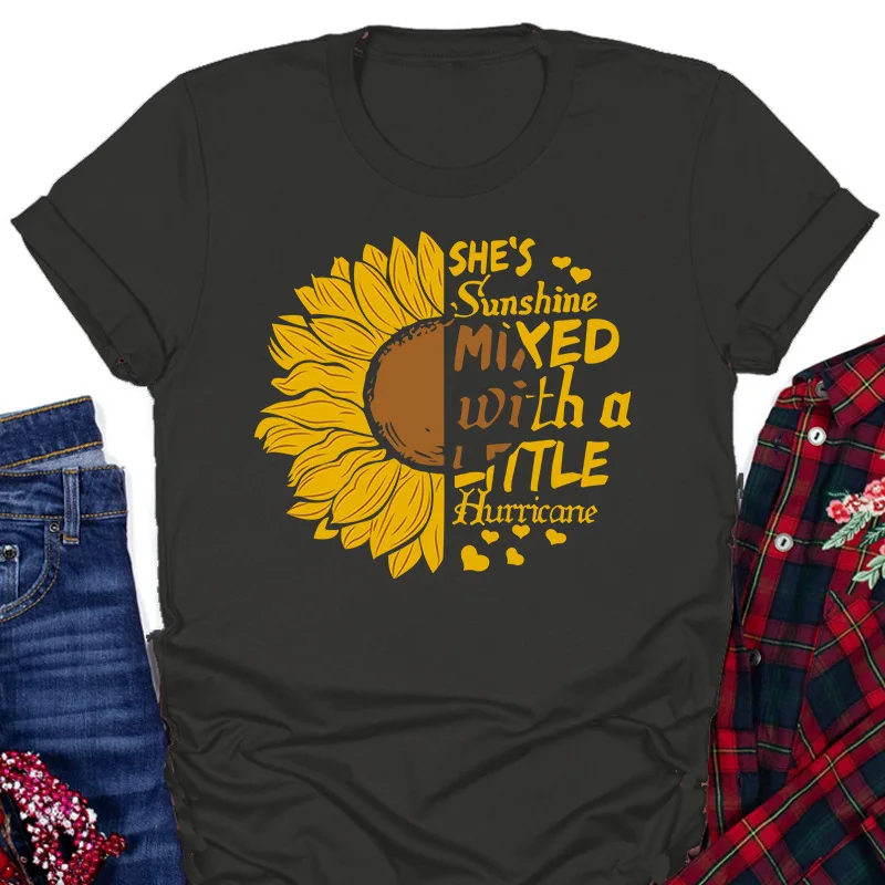 

Футболка женская летняя в стиле Харадзюку с принтом подсолнуха