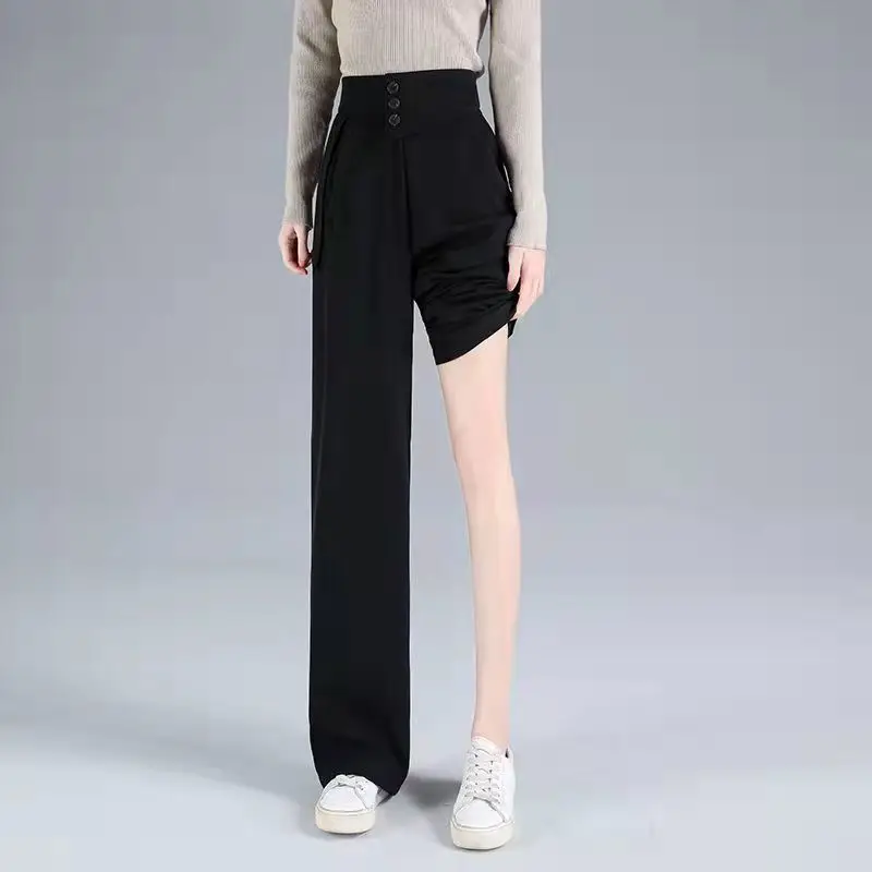 

Women 2022 Spring Summer New High Waist Wide-leg Pants Female Loose Casual Straight Pants Ladies Solid Color Suit Trousers E193