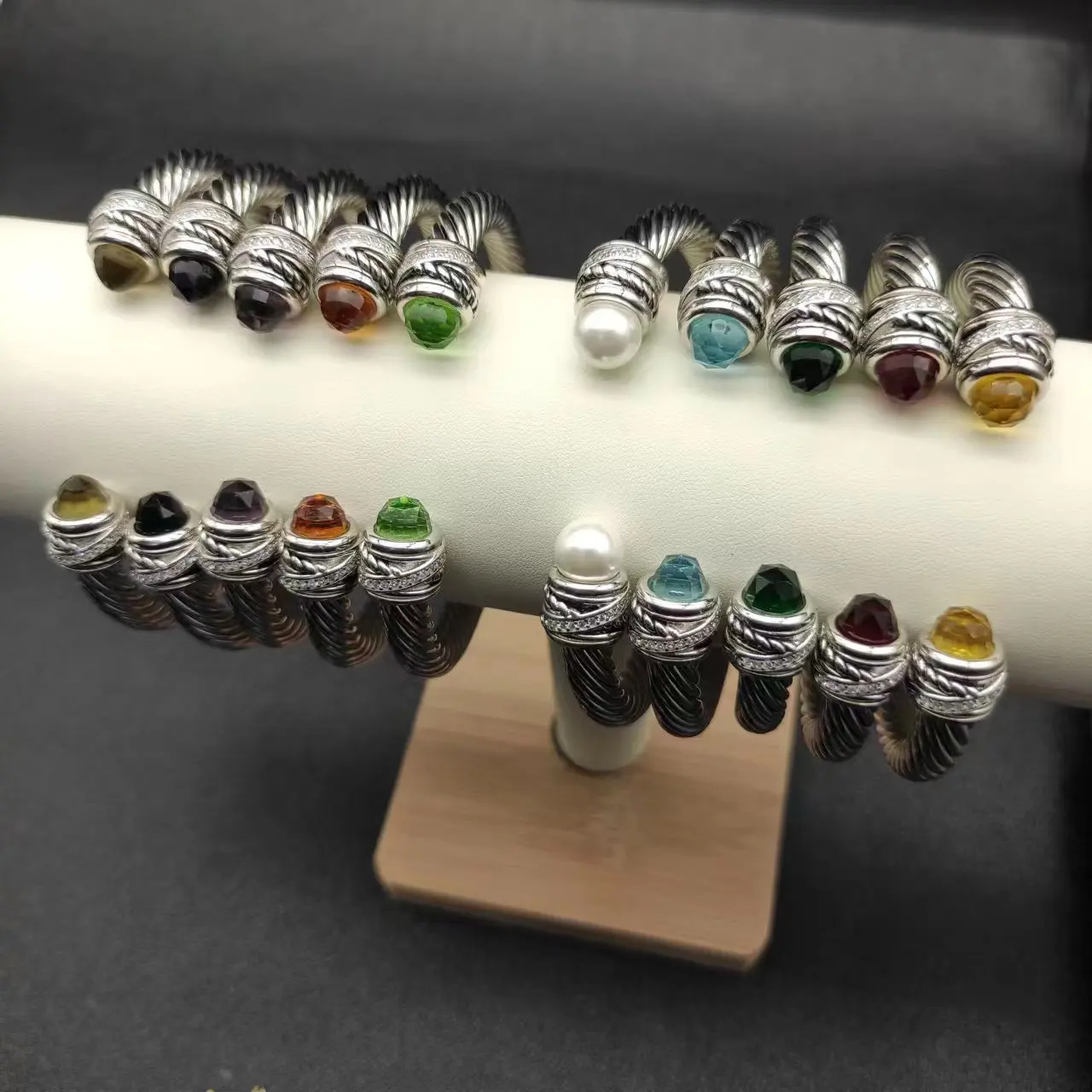 7MM Cable Classic David Yurman S925 Sterling Silver Black Onyx And Paved Diamond Bracelet For Men's Jewelry Gift