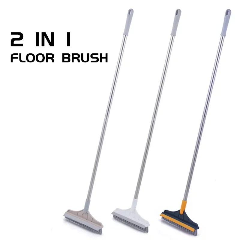 

Scrub Brush 2 In 1 Long Handle Wiper Stiff Bristle Window Squeegee Floor Mop Bathroom Tub Household Cleaning Tools