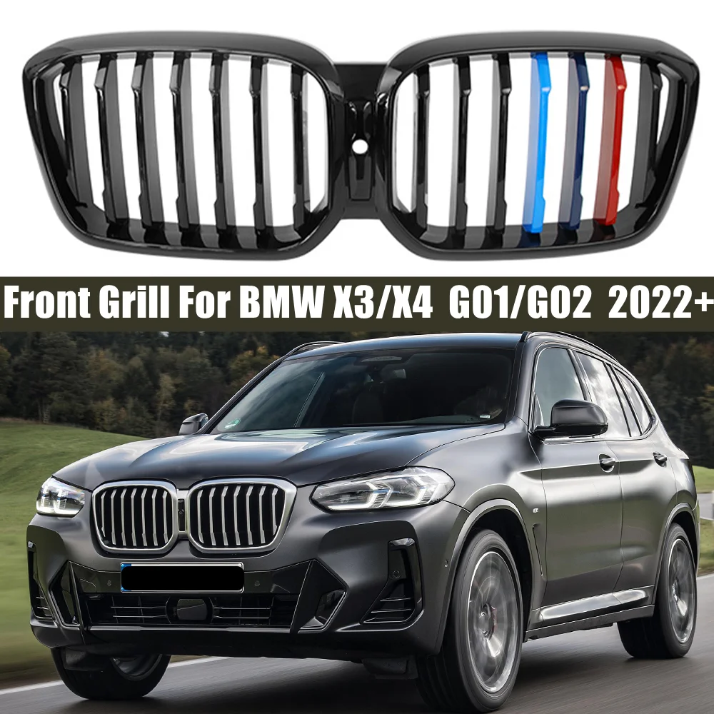 

For BMW X3 X4 G01 G02 2022+ Front Bumper Kidney Grills Racing Grille Single Line Slat M Performance Style Retrofit Accessories