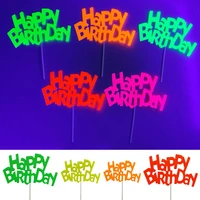 30pcs glow party neon party supplies birthday cake topper flag happy birthday cake and cupcake toppers glow in uv reactive party