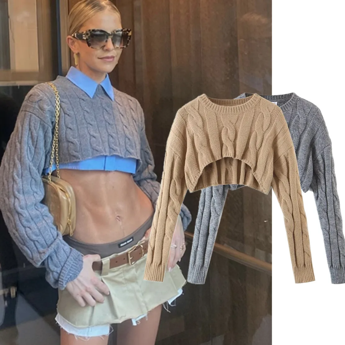

Elmsk 2022 Ins Blogger Fashion Retro O-neck High Wasit Short Crop Tops Sexy Sweaters Women Pullovers