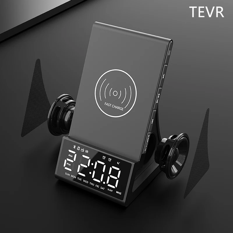 

Desktop Wireless Charger Smart Bluetooth-Compatible Speaker With LCD Display Screen Support FM Alarm Clock TF AUX Player TEVR