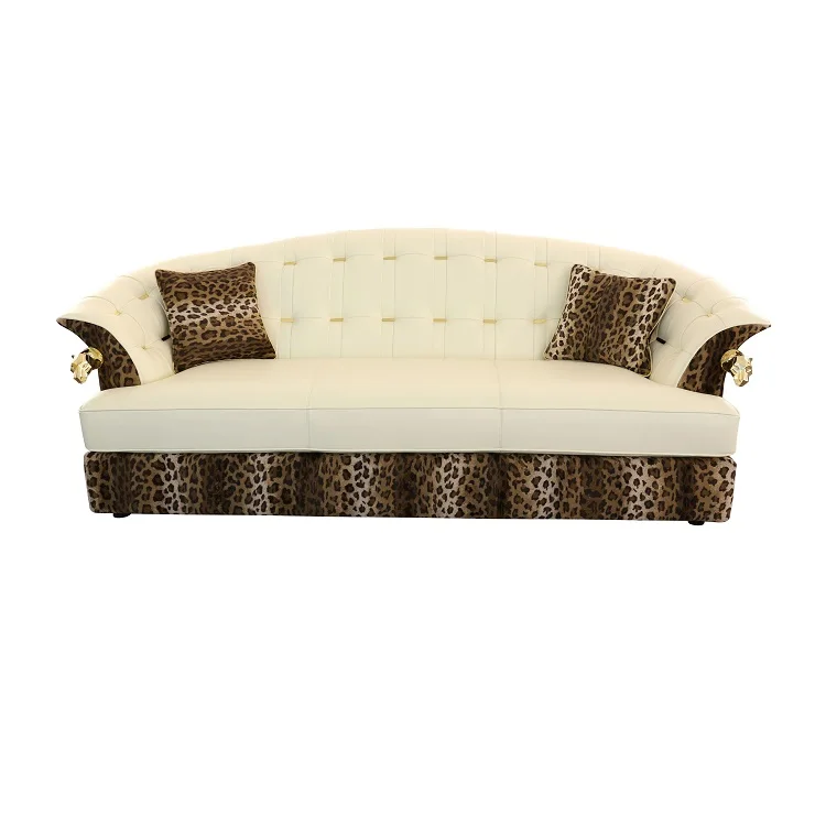 

Modern Luxury Leather Sofa with Copper and Leopard Print Cloth