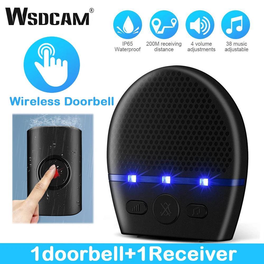 WSDCAM Wireless Doorbell Kit Waterproof Smart Remote 300M LED Flash Security Alarm Outdoor Welcome Bell Home Door Bell System