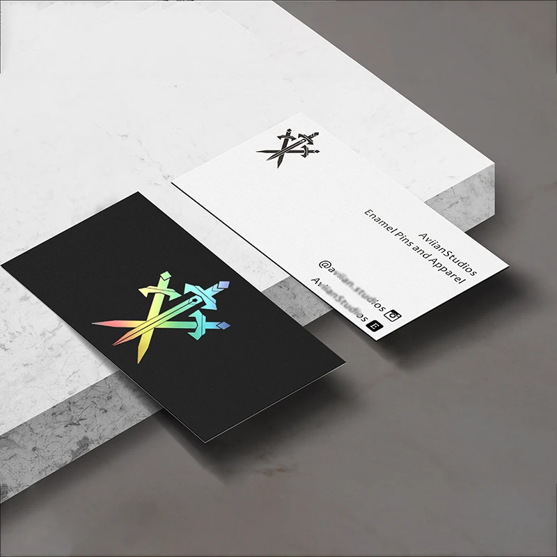 600g Deplex White Black Paper Thick Business Cards Custom Printing Logo Brand Message with Gold Silver Holographic Foil Stamp