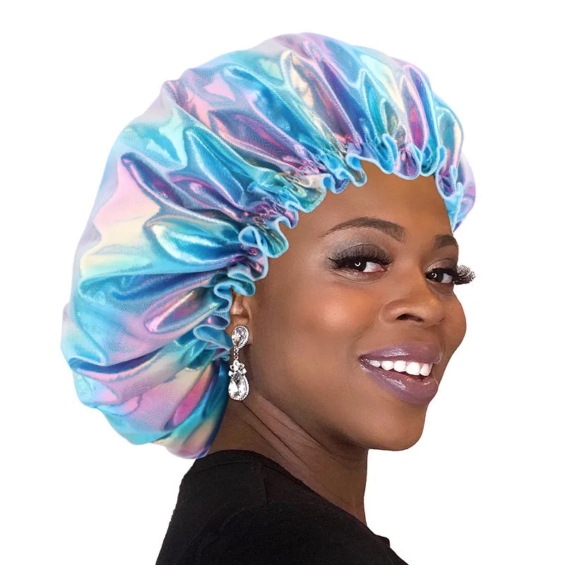 Ful Long Hair Care Lady Night Sleep Hat Women Laser Silk Head Wrap Nightcap Accessory