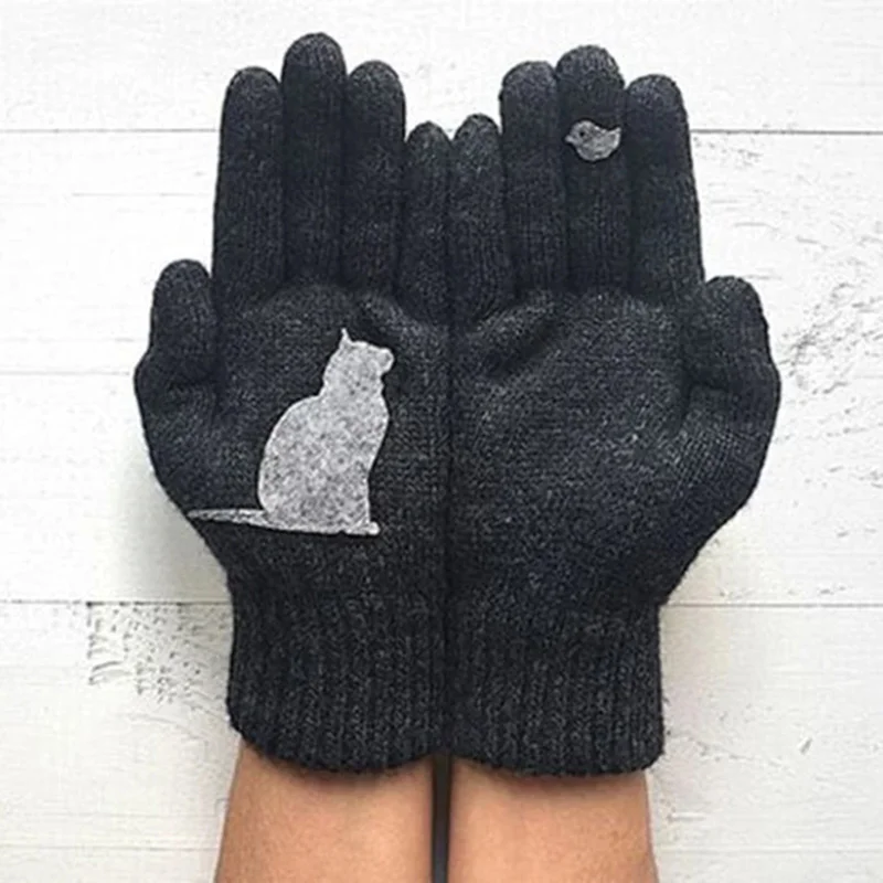 

Cat Gloves for Women Woolen Gloves Autumn Winter Outdoor Warm Cold Protection women winter autumn Cat Printed woolen d88