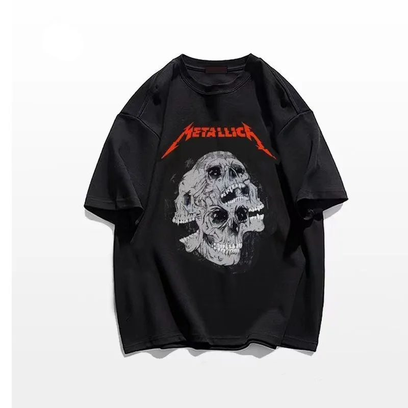 2023 Metallic Band Men Women Printing T-shirt Cotton Oversized  Punk Diablo Streetwear T Shirt Skull Short-Sleeve Summer HOT Top