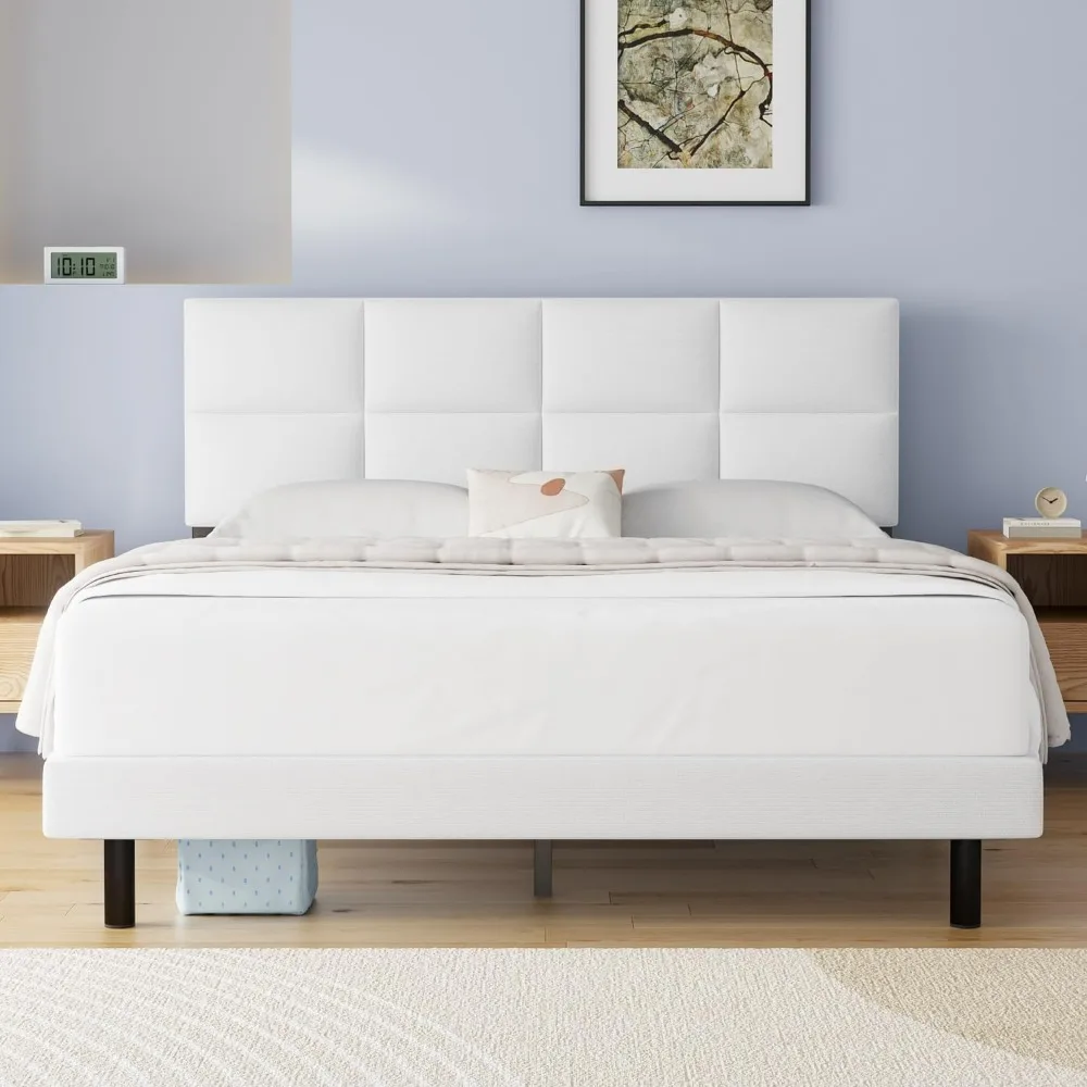 

Full Size Bed Frame with Upholstered Headboard, Strong Frame, and Wooden Slats Support, Non-Slip and Noise-Free, Easy Assembly