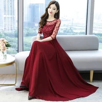 womens elegant vintage burgundy pleated long dress summer floral hollow out chiffon long evening party maxi dresses vestidos