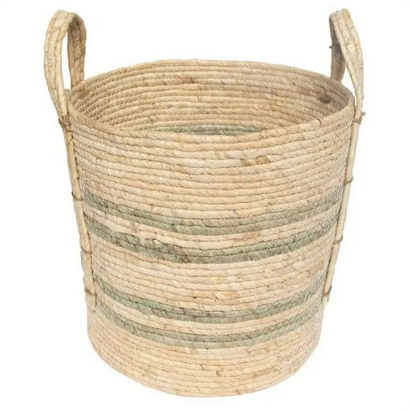 

Maize Colored Stripe Basket, Green, Large Butter churner Butter holder