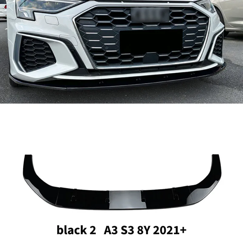 

Для Audi A3 S3 8Y 2021 2022 2023 2024 автомобильный передний бампер, разделитель губ, лезвие, аксессуары, передний спойлер, комплект кузова, защитная доска, тюнинг