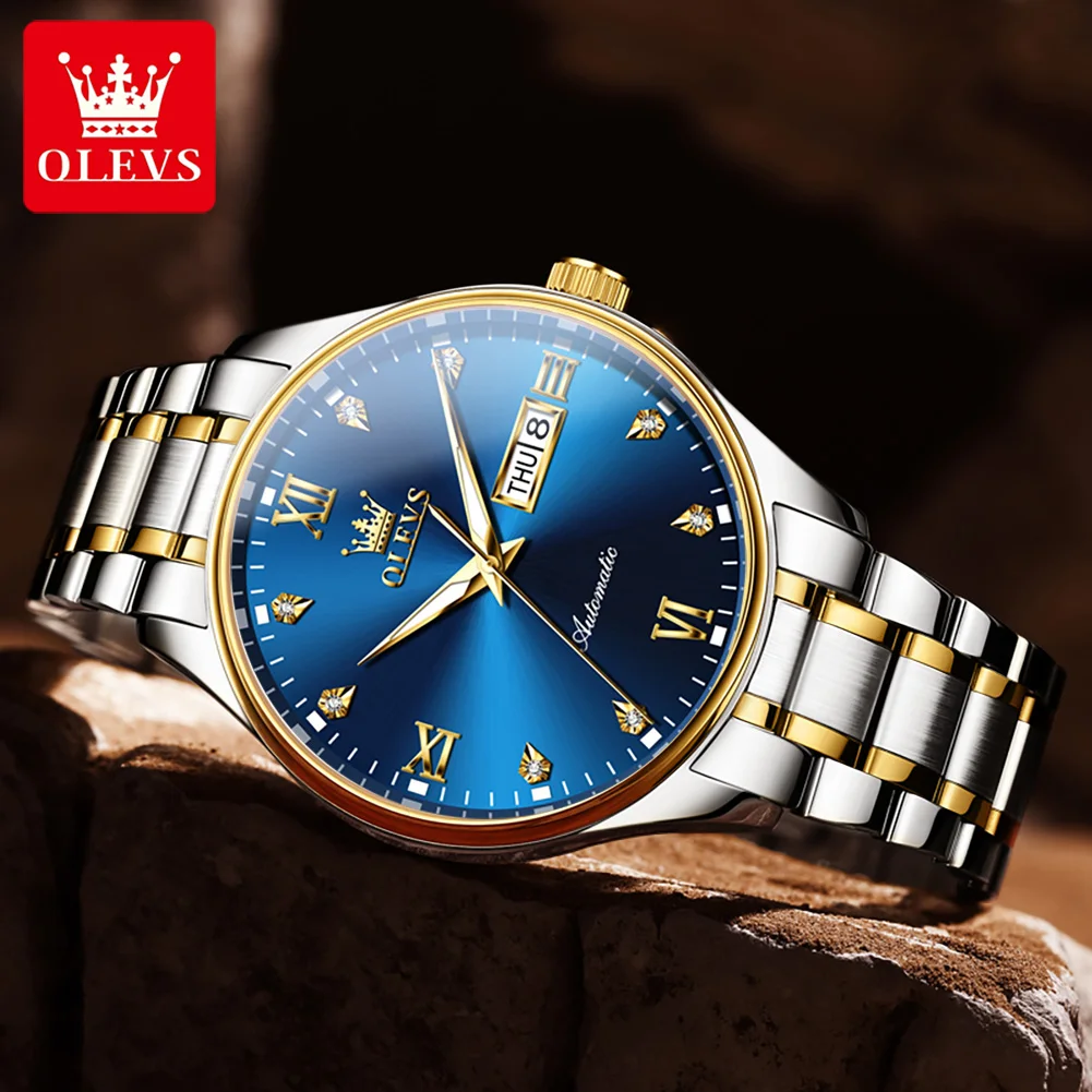 Мужские механические Спортивные часы OLEVS роскошные брендовые наручные с
