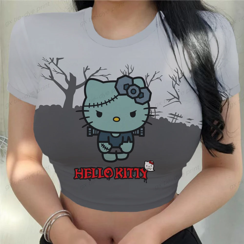 

Футболка Y2k женская с принтом Hello Kitty, укороченный топ с коротким рукавом, одежда в стиле Харадзюку, y2k