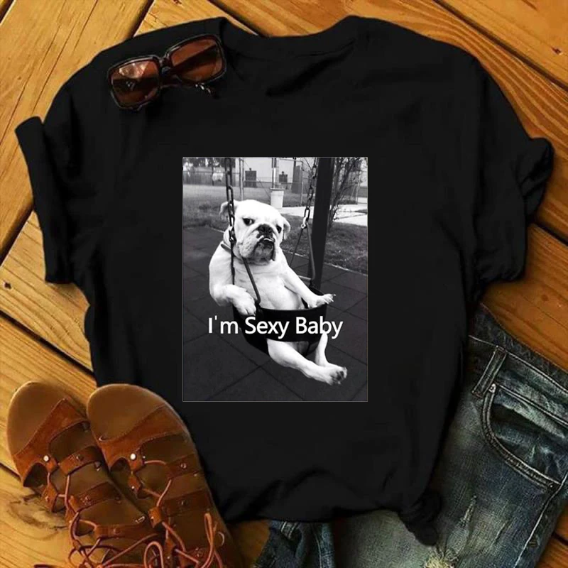 

Causal Style Funny Cute Women's T-Shirt For Summer Alphabet Humor Dog Printed T-Shirt For Women Y2k Aesthetic Clothing For Girl
