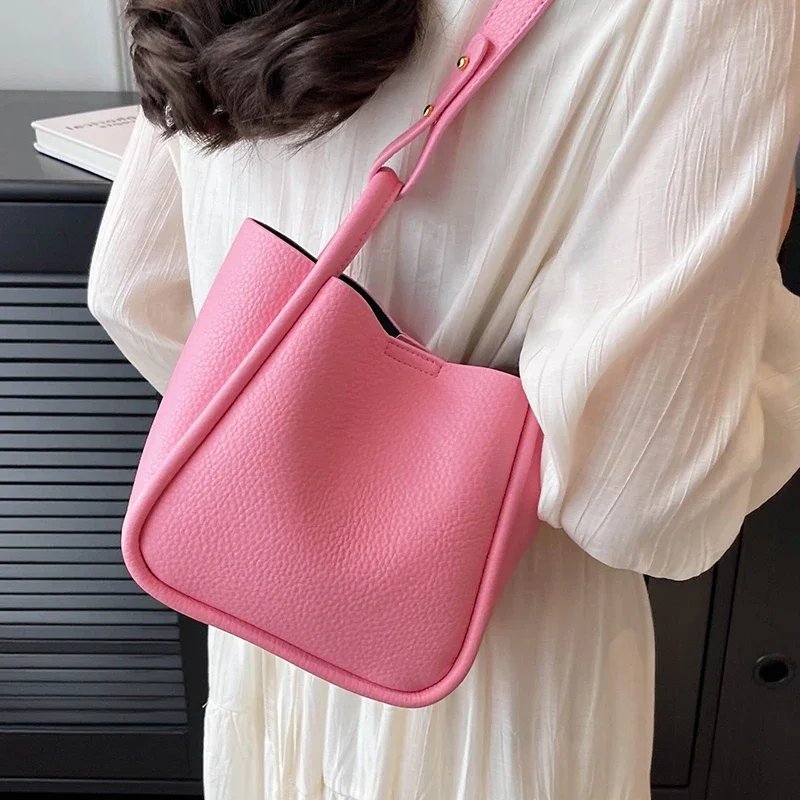 Женская сумка-ведро через плечо из Веганской кожи повседневная сумка-тоут и