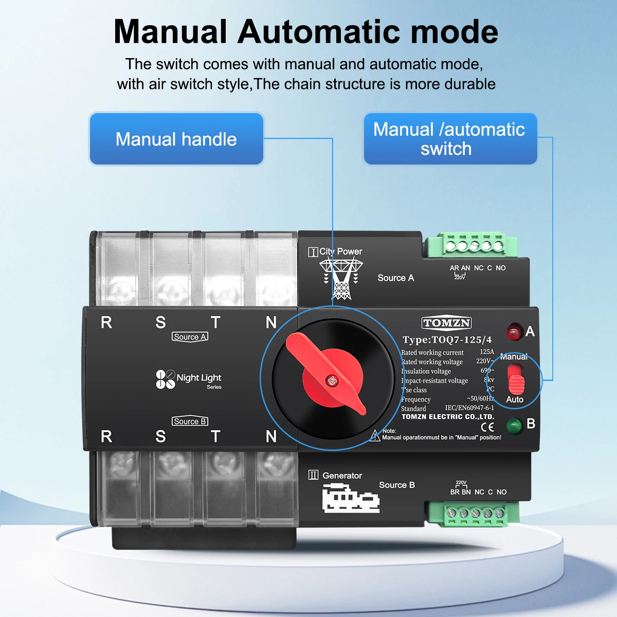 TOMZN Din-рейка 3 фазы ATS 4P 63a 220 A 230 a в Двойной источник питания автоматический