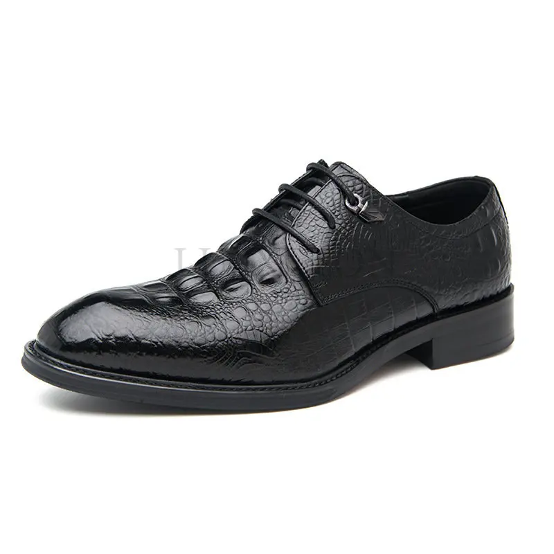 

Crocodile Pattern Mens Casual Dress Shoe Luxury Geniune Leather Men's Oxford Shoe Black Burgundy Lace Up Formal Wedding Shoe