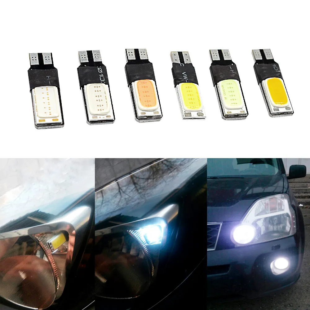 Светодиодный светодиодные лампы T10 DC 12 В белые синие розовые желтые Canbus 194 W5W COB