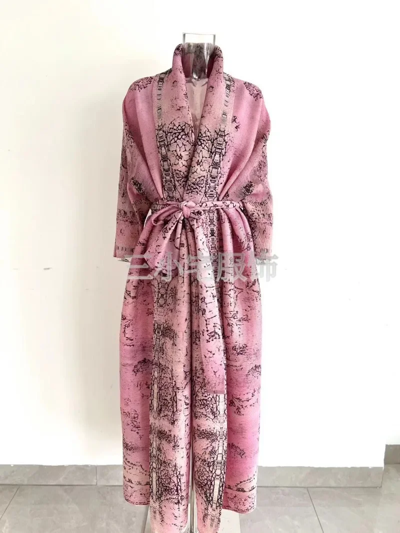 Женское платье с принтом ALSEY Miyake зимнее длинным рукавом и отложным воротником 2024