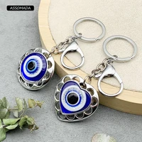 assomada heart evil eye keychains women turkish lucky blue eye charms round bag car key chain ring for men gift 2022