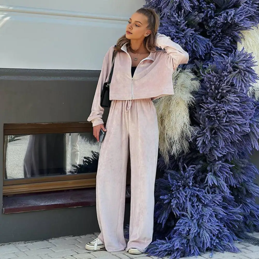 Женский золотистый бархатный костюм спортивный с воротником-стойкой пальто и